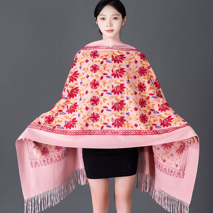 Red rich embroidered winter women's spring full garden scarf warm wedding thickened all-match cashmere ethnic style embroidery