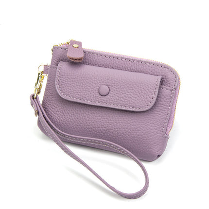 Top Layer Cowhide Coin Purse Mini Bag Women's Short Hand Small Wallet Leather Storage Key Ring Coin Bag