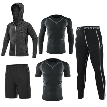 Fitness clothing five-piece men's fitness clothing elastic sports tights quick-drying base training elastic clothing gym