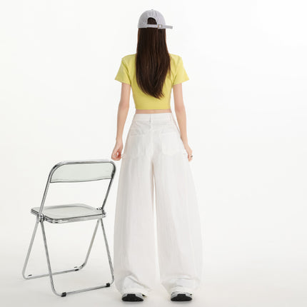 American-Style Curved Casual Pants for Women, Autumn New High Street Design, Loose and Slimming Floor-Length Cargo Denim Wide-Leg Pants
