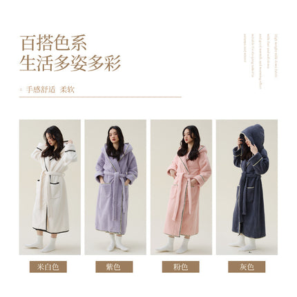 in stock autumn and winter new coral velvet padded beautiful velvet men's and women's nightgown extended bathrobe couple pajamas bathrobe