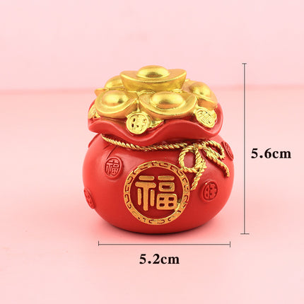 New Chinese-Style Festive Fortune Tree Resin Ornament for Office Desk, with Ingot and Lucky Bag, New Year Gift, Treasure Bowl