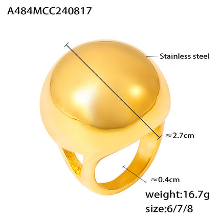French retro chubby spherical ring personality exaggerated design stainless steel plated 18k real gold ring wholesale