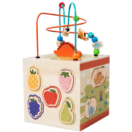Wooden Children's Early Education Shape Matching Treasure Box Multifunctional Dinosaur Scene Puzzle Around Beads Intelligence Box Toy
