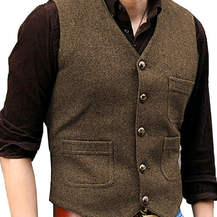 High-Quality Foreign Trade European and American Cross-Border Hot-Selling Products 2026 New Model Men's Casual Vest Solid Color Herringbone Wool Vest