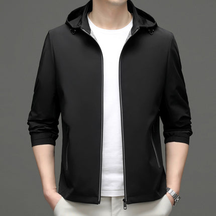 genuine goods Men's Coat Men's Spring and Autumn Thin Removable Hooded Outdoor Windproof Solid Color Non-iron Hooded Casual Jacket