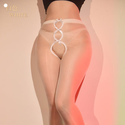Little Red Girl Sexy Lingerie Sexy Stockings Silky Oily Thin Open Crotch Stockings No Need to Take Off Horse Oil Stockings Temptation Black Stockings