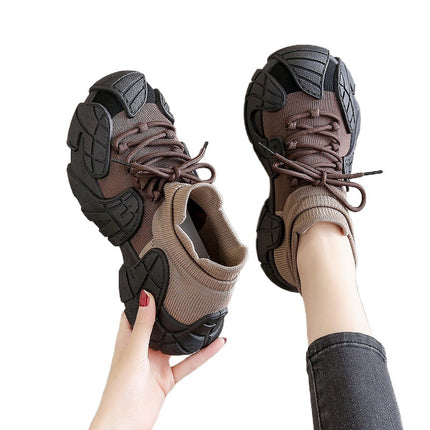 Women's Shoes Summer 2024 New Casual Thick Sole Height Increasing Ugly Cute Dad Shoes Mesh Breathable Flying Woven Sports Socks Shoes