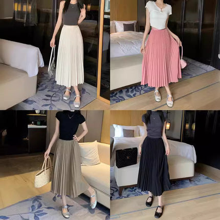 Simple Multi-color New Pleated Skirt Skirt Women's High Waist Slimming Solid Color Draped Mid-length Pleated Skirt
