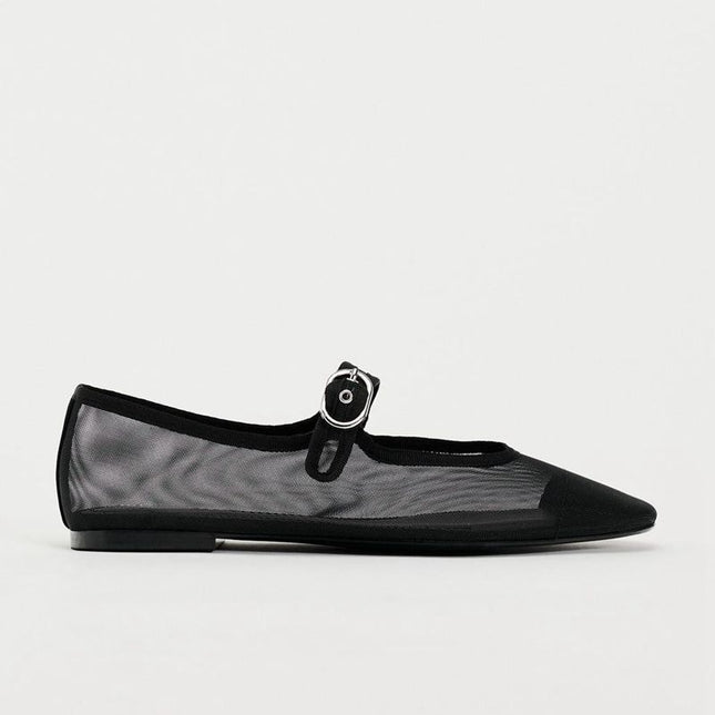 2024 Summer New Women's Shoes Black Fashion Mesh Mary Jane Shoes Flat Light Casual Ballet Shoes Trbottomy