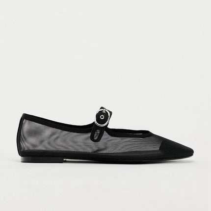 2024 Summer New Women's Shoes Black Fashion Mesh Mary Jane Shoes Flat Light Casual Ballet Shoes Trbottomy