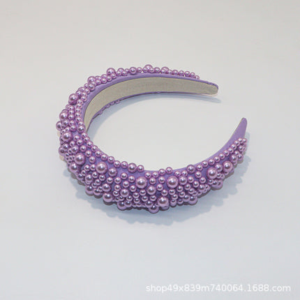 European and American luxury pearl sponge hairband hairpin female heavy industry exaggerated wide side pressure hair high cranial top net red head band wholesale