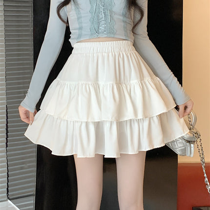 Plus-Size A-Line High-Waisted Cake Skirt for Women, Pear-Shaped Figure Slimming White Half Skirt, Summer Puff Short Skirt