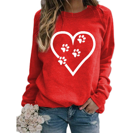 Foreign trade supply love dog foot printing round neck jacket sweater European size women's coat long sleeve cross-border autumn and winter