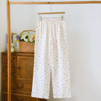 Pure Cotton Gauze Pajamas Spring and Summer Cotton Printed Casual Loose Large Size Women's Pants Can Be Worn Outside Home Pants
