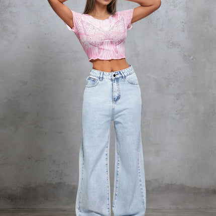Cross-Border Women's American Retro Washed Distressed Rhinestone Jeans Autumn and Winter Loose Slimming High-Waisted Floor-Length Pants