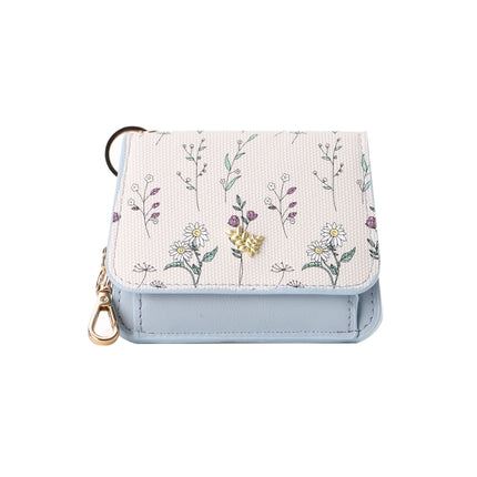Card Holder Keychain Small Portable Change Card Holder Thin Women's Spring and Summer All-match PU Flower and Grass Card Holder Women's Superior