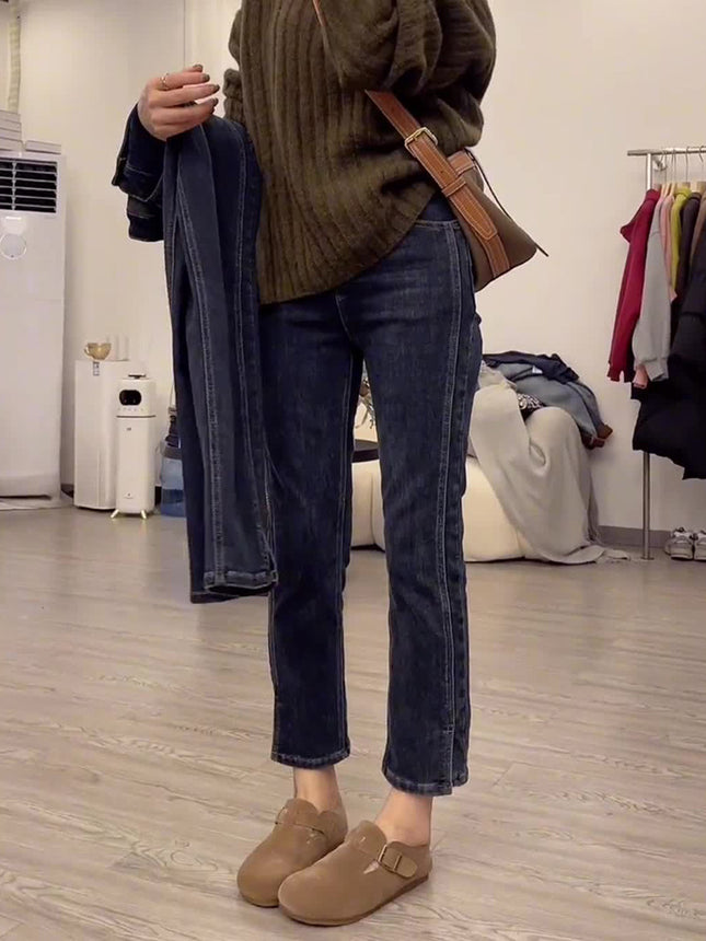 High-Waisted Straight-Leg Jeans for Petite Women, Autumn Slimming Plus-Size Pear-Shaped Figure Cigarette Pants