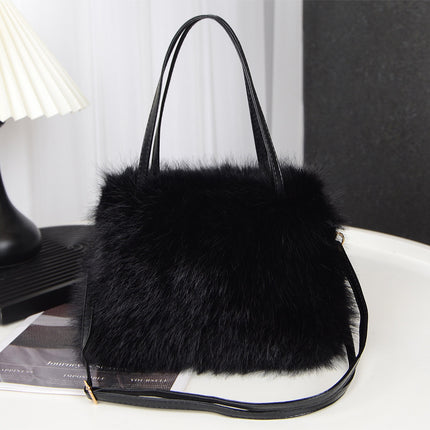Autumn and Winter Fashion Single Shoulder Crossbody Bag Faux Fox Fur Women's Bag Fresh Versatile Solid Color Plush Small Square Crossbody Bag