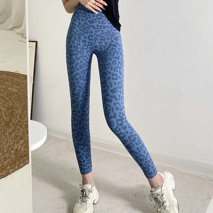 Yoga hot cross-border women's high waist belly contracting tight leopard print hip lifting fitness running sports cropped pants