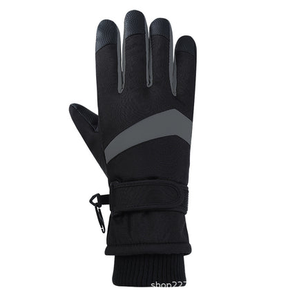 Curved-Finger Ski Gloves for Men and Women with Brushed Lining, Full Touch-Screen Palm, Cold-Proof, Warm, Non-Slip, Windproof Cycling Gloves