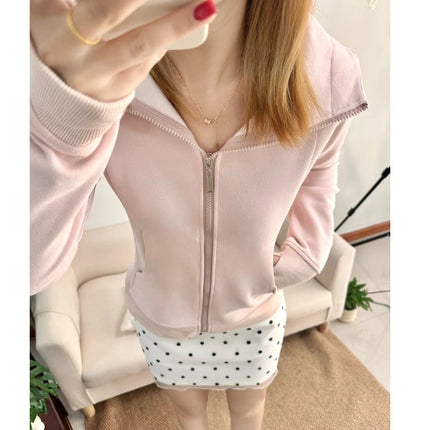 Pink Sweatshirt Women's Spring & Fall 2025 New Slim Waist Hooded Jacket Yoga Top Short Style for Small People