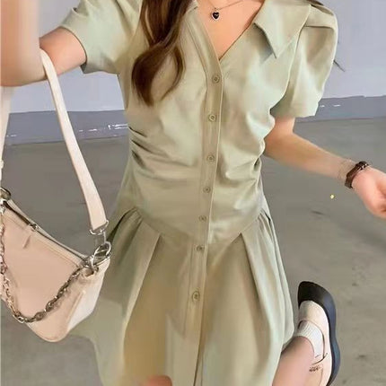 Green Polo Shirt Dress Women's Summer 2024 New Niche Design High-grade Tight Waist Slimming Elegant Skirt