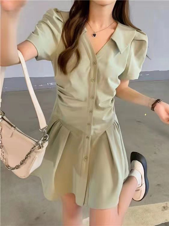 Green Polo Shirt Dress Women's Summer 2024 New Niche Design High-grade Tight Waist Slimming Elegant Skirt