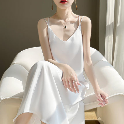 Silk 2025 Spring/Summer Women's New V-neck Slim-fit Interior dress Satin Socialite Sexy Slip Dress