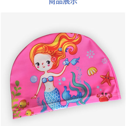 Cartoon Children's Swimming Cap Printed Cute Fashionable Cloth Cap for Boys and Girls Comfortable Non-Stretching Swimming Cap Cloth Cap Quick-Drying