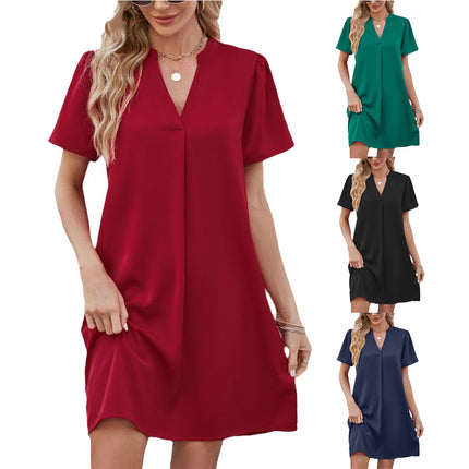 2025 Summer Cross-Border Amazon European and American New Satin Office Casual Loose Fashion V Neck Sexy Dress