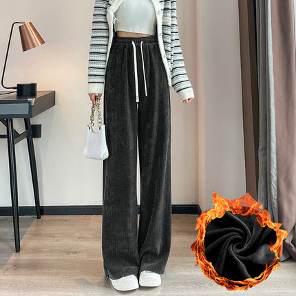 Women's wide-leg pants spring/autumn/winter New draping slimming loose high waist fleece-lined corduroy straight mop pants