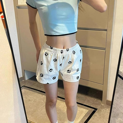 American Style Dog Feet Printed Sports Shorts Women's Summer Thin Loose Casual Outfit A- shaped Three-point Wide-leg Hot Pants