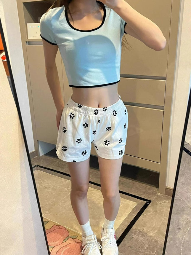 American Style Dog Feet Printed Sports Shorts Women's Summer Thin Loose Casual Outfit A- shaped Three-point Wide-leg Hot Pants