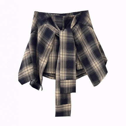 Design Irregular Fake Two-Piece Plaid Skirt Women's 2025 Spring Hong Kong Style Retro Skirt