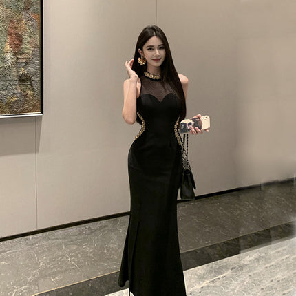 2025 New Socialite dress Cross-border Light Luxury Long Dress Heavy Industry Nail Drill Slim Fit Hip Party Dress