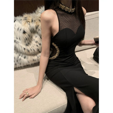 2025 New Socialite dress Cross-border Light Luxury Long Dress Heavy Industry Nail Drill Slim Fit Hip Party Dress