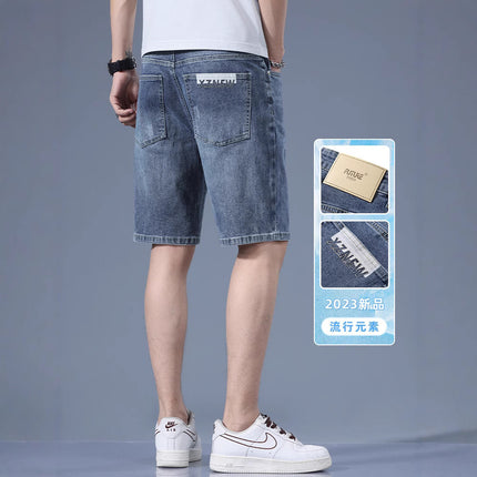 Denim Shorts Men's Summer Ultra-thin Five-point Pants Stretch Trendy Brand Loose Straight Middle Pants Men's 2025 New Arrival