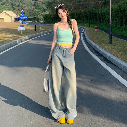 Light Color Wide Leg Jeans Women's 2025 Summer New Style Straight Loose High Waist Dummy Slimming All-match Mop Pants
