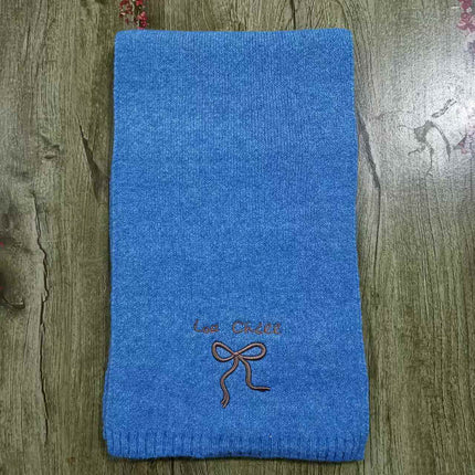 Japanese Style Cute Bow Scarf Winter Women's New Style Atmosphere Cold-proof Warm Neck Knitted Scarf Embroidery