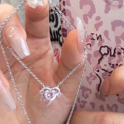 King Glory Daji Maid Coffee Guardian Heart Necklace Female Heart-shaped Pink Diamond Sweet Elegant Clavicle Chain