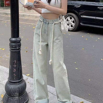 American jeans women's spring 2024 new pants slimming high waist wide leg pants loose draping mop pants