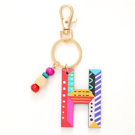 New Holiday Style Color Wooden Beads 26 Letter Keychain Key Chain Bag Hanging Accessories Cross-border Amazon