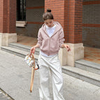 Milk pink 028 double-ended zipper back panel patchwork sweatshirt (thin spring and autumn style) / S
