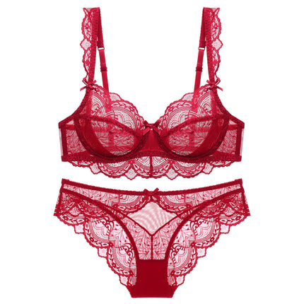 Ultra-Thin Sponge-Free Transparent Bra with Big Breasts and Small Lace Bra for Women Sexy Underwear Bra Set
