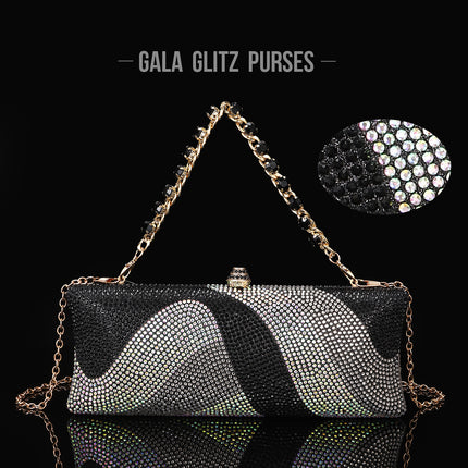 Cross-Border New Fashion Crystal Gradient Small Diamond Hollow Evening Clutch Bag Chain Shoulder Evening Bag Chain Women's Bag