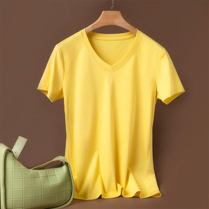 Pure 80-Count Double-Sided Mercerized Cotton Short-Sleeved T-Shirt Women's Cotton Loose 2023 Age-Reducing Short Black Technology White T-Shirt Trendy
