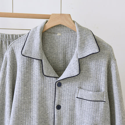 New Air Layer Men's Long Sleeve Trousers Cotton plus size Simple Pajamas Spring and Autumn Medium Thick Cotton Home Clothes