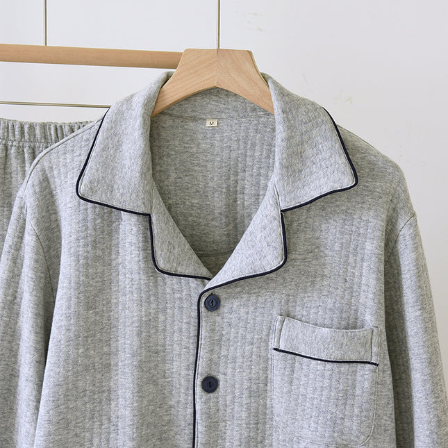New Air Layer Men's Long Sleeve Trousers Cotton plus size Simple Pajamas Spring and Autumn Medium Thick Cotton Home Clothes