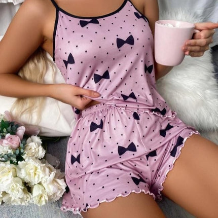 Cross-Border European and American Summer Love Women's Pajamas Two-Piece Set Sexy Casual Camisole Shorts Home Wear Set